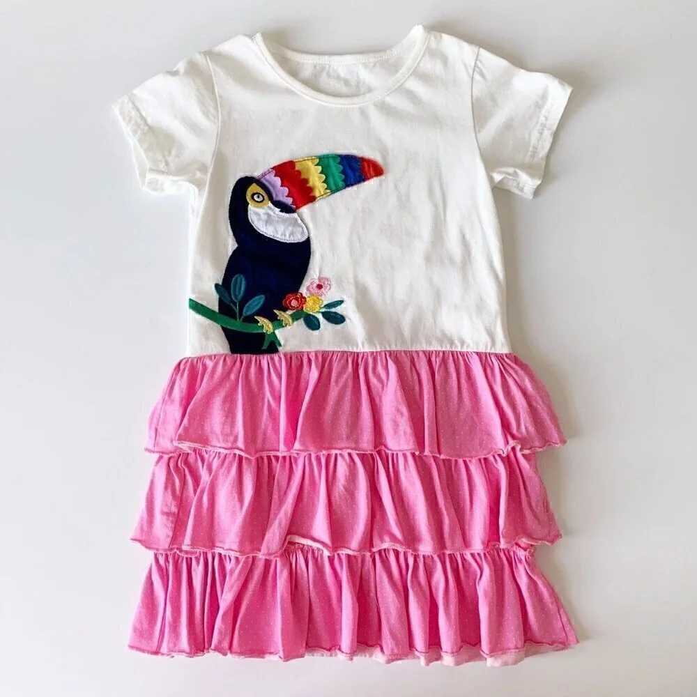 Girl Toucan Appliqué Ruffle Skirt Dress Size 130 Fits 5T